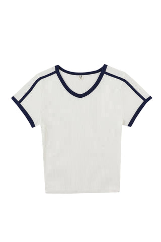 Sporty Tencel Rib Baby Tee White/Navy