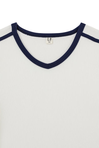 Sporty Tencel Rib Baby Tee White/Navy