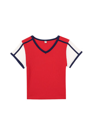 Sporty Tencel Rib Baby Tee Red/Navy/White
