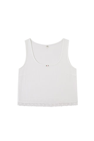 Scoop Crop Tank Soft Linen White Lace