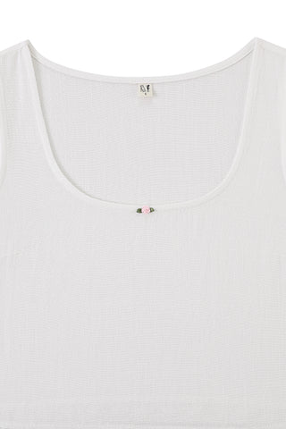 Scoop Crop Tank Soft Linen White Lace
