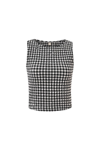 MISTAKE Stretch Tank Top Black Gingham