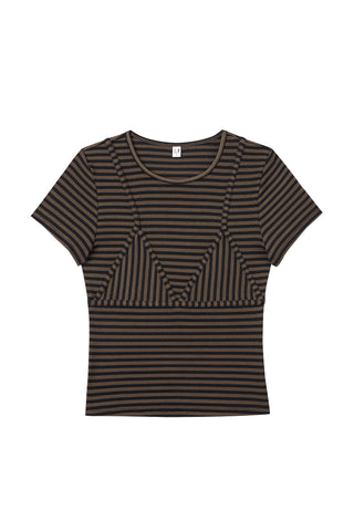 Bikini Bod Striped Short Sleeve Tee Brown