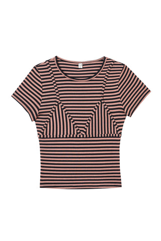 Bikini Bod Striped Short Sleeve Tee Pink