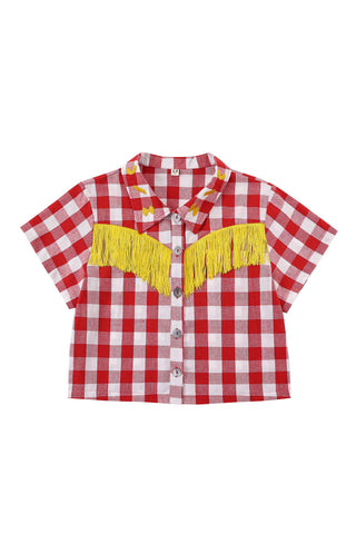 Spaghetti Western Fringe Blouse Red GIngham