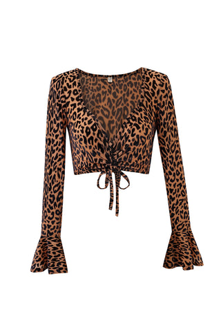 New Jersey Leopard Mesh Long Sleeve Crop Top
