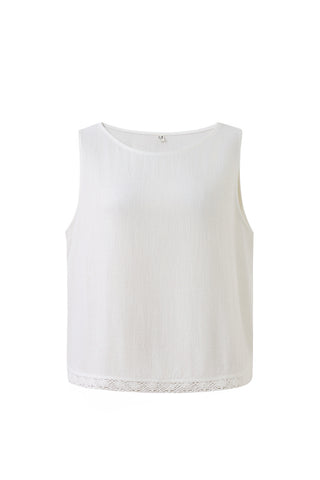 Shift Tank Soft Linen White Lace Trim