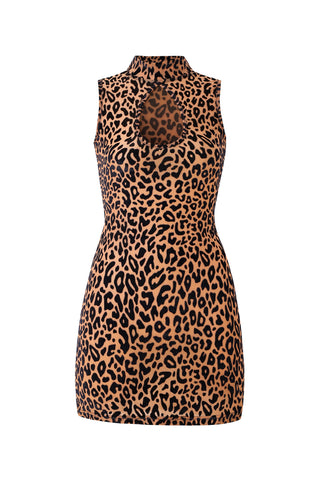 New Jersey Leopard Keyhole Mesh Mini Dress