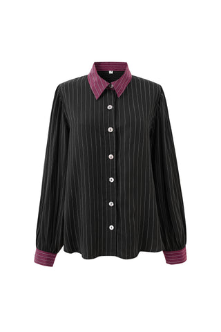 Boss Blouse Tencel Stripe Black/Maroon