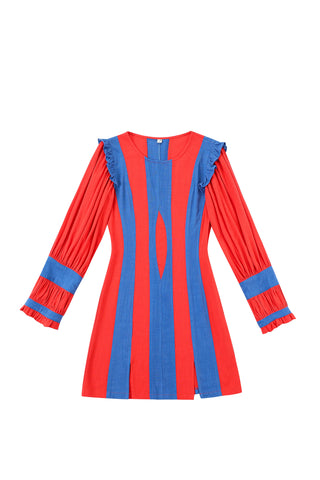 Bishop Sleeve Mini Dress Red/Blue