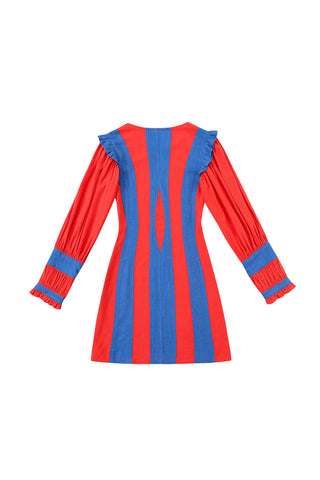 Bishop Sleeve Mini Dress Red/Blue