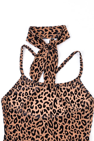 New Jersey Leopard Mesh Mini Dress with Scarf