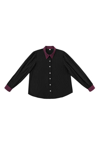 Boss Blouse Tencel Stripe Black/Maroon