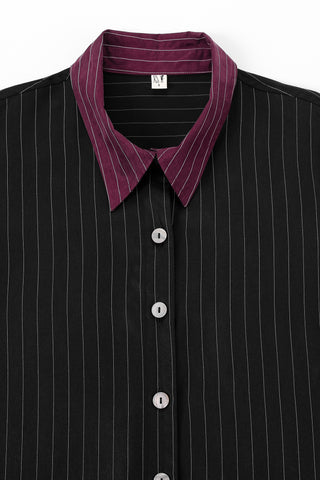 Boss Blouse Tencel Stripe Black/Maroon