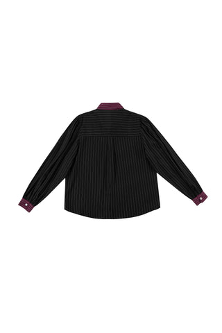 Boss Blouse Tencel Stripe Black/Maroon