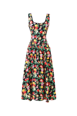 Tradwife Soft Linen Dress Vegetable Medley