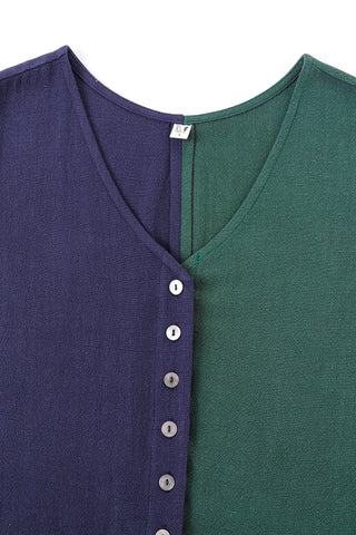 Vest & Pants Soft Linen Lazy Pants Set Navy/Forest