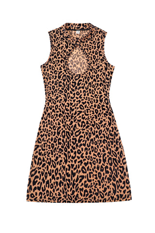 New Jersey Leopard Keyhole Mesh Mini Dress