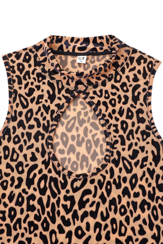 New Jersey Leopard Keyhole Mesh Mini Dress