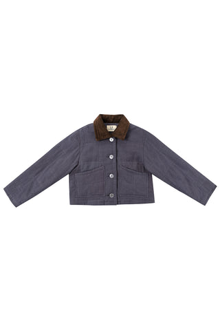 Cord Collar Charcoal Linen Barn Jacket