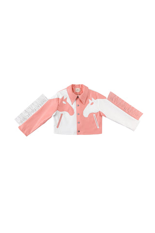 Dueling Horses Fringe Jacket Plant Leather Peach/White
