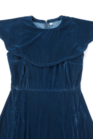 Collared Velvet Medieval Slit Mini Dress Blue