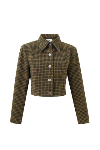 Moss Plaid Wool Blend Riding Jacket