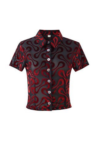 Groovy Blobs Mesh Short Sleeve Button Up Top