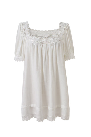 Soft Linen Lace House Dress White