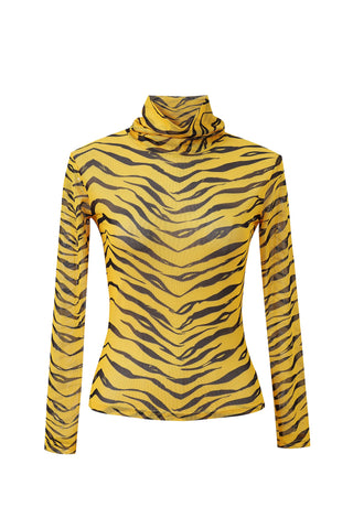 Turtleneck Mesh Long Sleeve Top Tiger Stripe