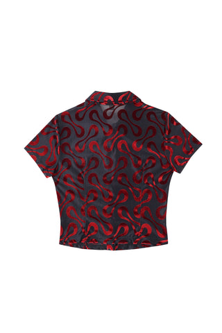 Groovy Blobs Mesh Short Sleeve Button Up Top