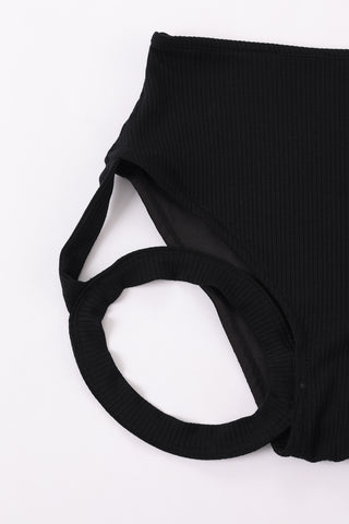Black Tencel Rib High Waist Garter Bikini Bottom