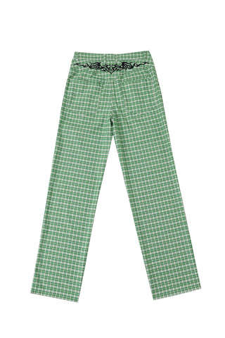 Winged Heart Tramp Stamp Pants Green Check