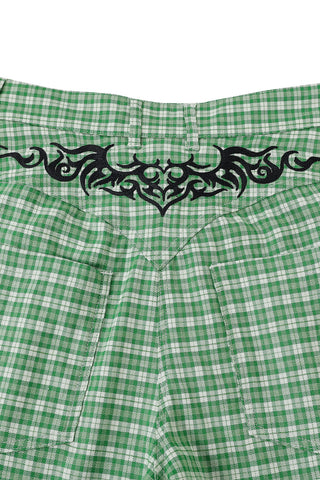 Winged Heart Tramp Stamp Pants Green Check