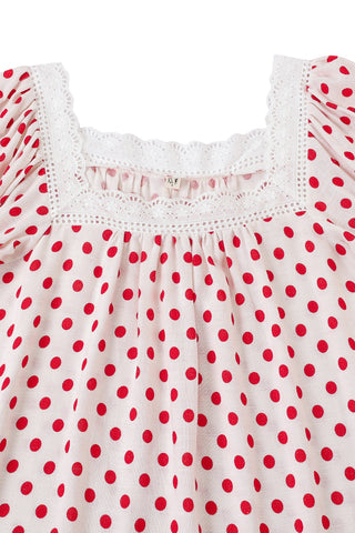 Soft Linen Lace House Dress Red Polka Dot