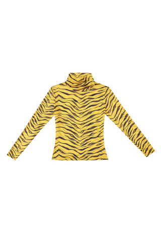 Turtleneck Mesh Long Sleeve Top Tiger Stripe