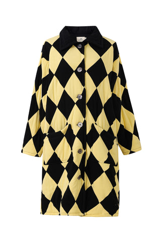 Linen Quilted Harlequin Scrap Coat Black/Yellow