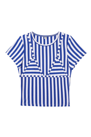 Bikini Bod Stripe Cotton Tee Blue/White