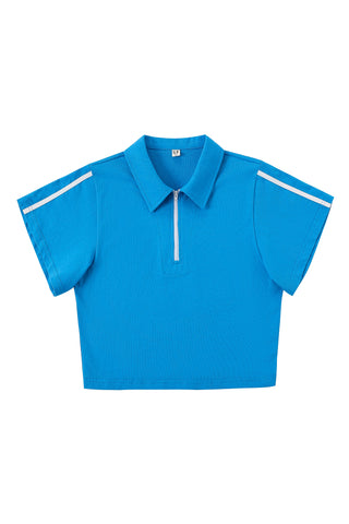 1 left - Sporty Euro Blue Zip Tommy Polo Shirt