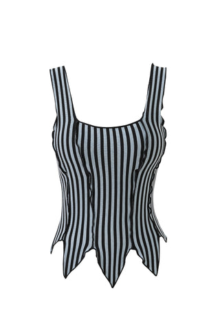 Blue Stripe Tencel/Wool Blend Leaf Tank