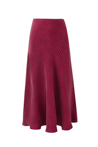 Office Bias Cut Skirt Tencel Stripe Maroon