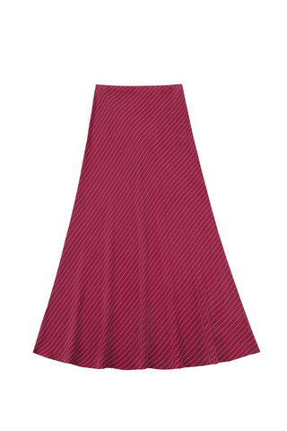 Office Bias Cut Skirt Tencel Stripe Maroon