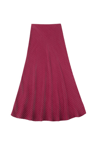 Office Bias Cut Skirt Tencel Stripe Maroon