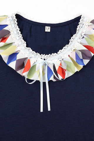 Wool Blend Ruffle Collar Clown Crop Tee Navy