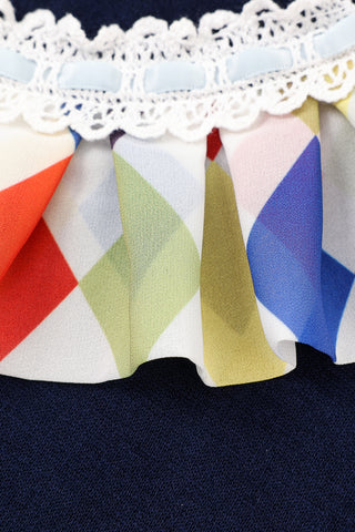 Wool Blend Ruffle Collar Clown Crop Tee Navy