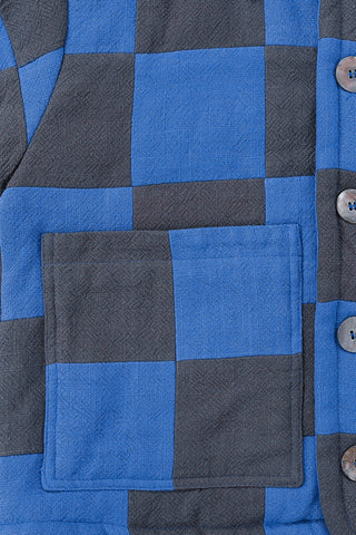 Blue/Charcoal Linen Quilted Patch CROP Jacket