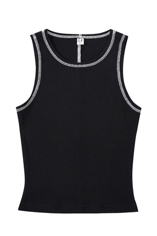 Contrast Seam Tencel Rịb Tank Black