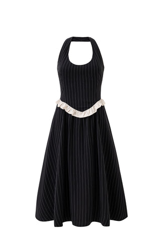 Tencel Stripe Halter Midi Dress Black