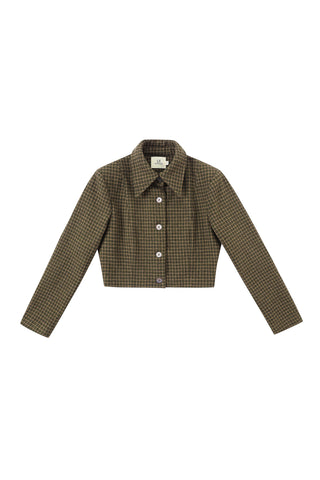 Moss Plaid Wool Blend Riding Jacket