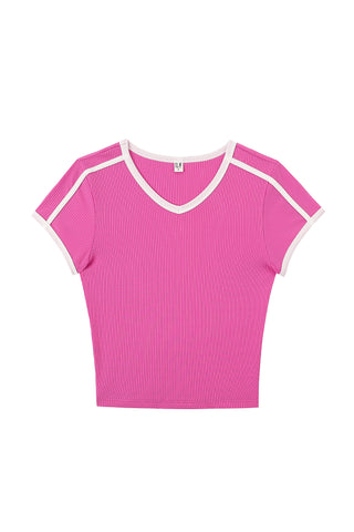 Sporty Tencel Rib Baby Tee Pink/White